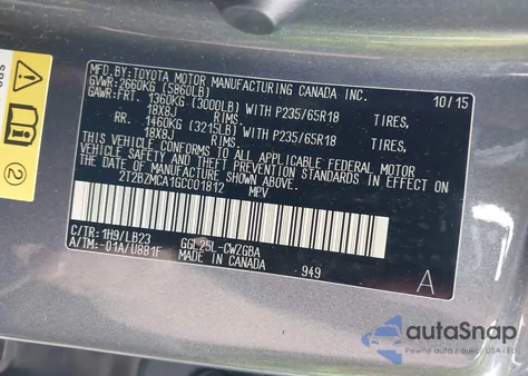 2016 Lexus Rx 350 из США, поврежденный, VIN 2T2BZMCA1GC001812